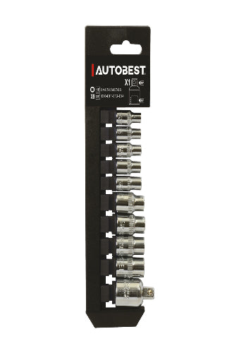 9 DOUILLES, TORX, FEMELLES, 1/4 3/8 + ADAP 1/2