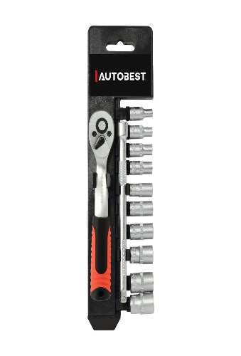 JEU CLIQUET 1/4' AVEC 10 DOUILLES 6 PANS